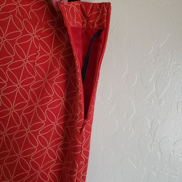 Boden Geo Floral Print A-Line Knee Length Skirt Red Sz Women's 14L Lined Modest - Picture 8 of 11